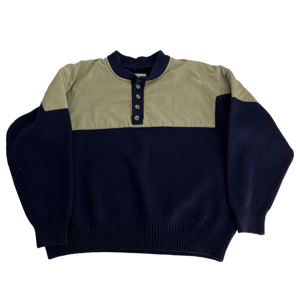 Vintage C.C. Filson Sweater Mens Medium Navy Blue  Tan Waterfowl Henley Heavy